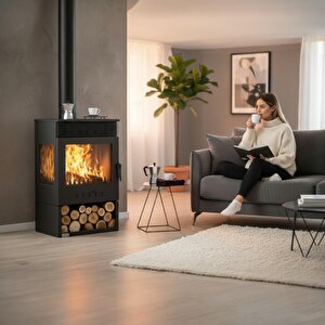 Dks-12 Katı Yakıt Sobası | Üç Camlı Şömineli Odun Sobası