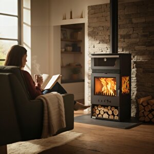 Dks-15 Katı Yakıt Sobası | Şömineli Fanlı Odun Sobası