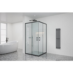 Galera Temperli 5 Mm Kare Köşe Girişli Cam Duşakabin Siyah Profil Şeffaf Cam 100x100 cm