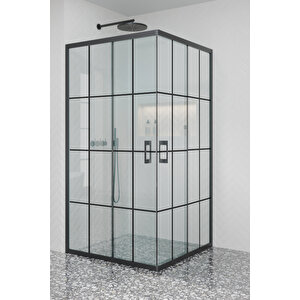 Galera Temperli 5 Mm Kare Köşe Girişli Cam Duşakabin Siyah Profil Siyah Karolaj Cam 100x100 cm