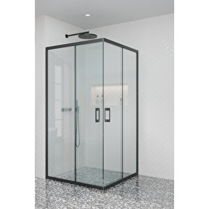 Galera Temperli 5 Mm Kare Köşe Girişli Cam Duşakabin Siyah Profil Şeffaf Cam 90x90 cm