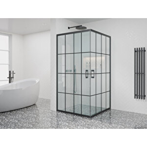 Galera Temperli 5 Mm Kare Köşe Girişli Cam Duşakabin Siyah Profil Siyah Karolaj Cam 90x90 cm