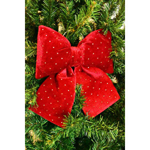 Kırmızı Yaldızlı Kurdela 32*40 Cm Yılbaşı Ağacı Süsü