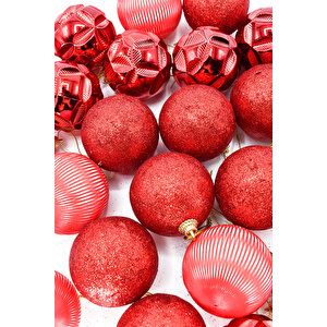 Waldern Premium Collection 24 Lü Yılbaşı Ağaç Süsü Mix Desen Kırmızı