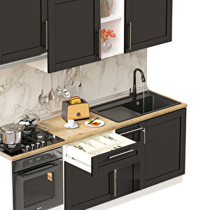 Dekorex Pia Antrasit Serisi 210 Cm Antrasit Aspiratör Ve Fırın Modüllü Meşe Tezgahlı Hazır Mutfak Pa-210asp-mt