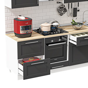 Dekorex Pia Antrasit Serisi 240 Cm Fırın Ve Çekmece Modüllü Meşe Tezgahlı Hazır Mutfak Pa-240dav-c-mt