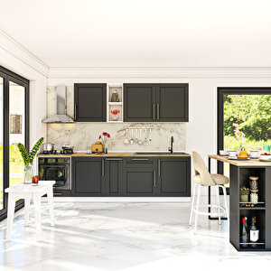 Pia Antrasit Serisi 270 Cm Antrasit Fırın Modüllü Meşe Tezgahlı Hazır Mutfak Pa-270dav-mt 270 cm