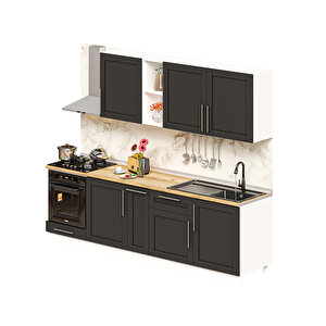 Pia Antrasit Serisi 270 Cm Antrasit Fırın Modüllü Meşe Tezgahlı Hazır Mutfak Pa-270dav-mt 270 cm