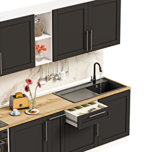 Dekorex Pia Antrasit Serisi 270 Cm Antrasit Fırın Modüllü Meşe Tezgahlı Hazır Mutfak Pa-270dav-mt