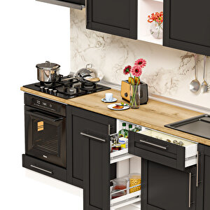 Dekorex Pia Antrasit Serisi 270 Cm Antrasit Fırın Modüllü Meşe Tezgahlı Hazır Mutfak Pa-270dav-mt