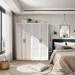 Beyaz Panjur 4 Kapaklı Gardırop Mnt420 4 Kapaklı