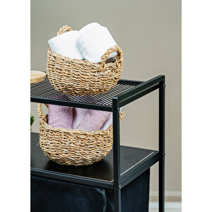 ̇ 2 Raflı 2 Bölmeli  Kirli Sepet Dekoratif Kumaşlı Metal Gövde  Çok Amaçlı Düzenleyici