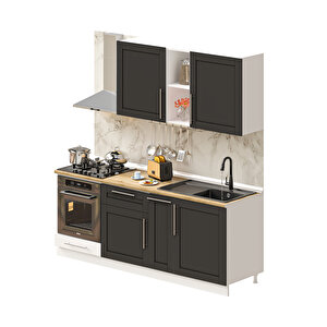 Pia Antrasit Serisi 210 Cm Antrasit Fırın Modüllü Meşe Tezgahlı Hazır Mutfak Pa-210dav-mt 210 cm