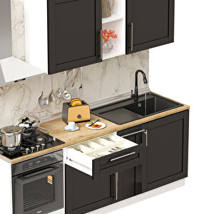 Dekorex Pia Antrasit Serisi 210 Cm Antrasit Fırın Modüllü Meşe Tezgahlı Hazır Mutfak Pa-210dav-mt