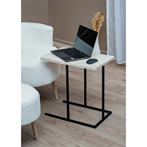 ̇ Yan Sehpa Dekoratif Metal Ayaklı Ahşap Tablalı Koltuk Yanı Çok Amaçlı Traverten  C Sehpa