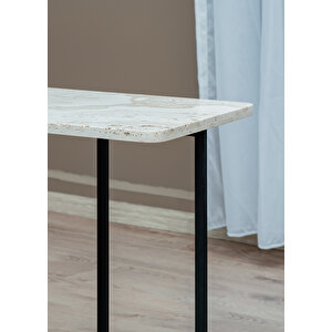 ̇ Yan Sehpa Dekoratif Metal Ayaklı Ahşap Tablalı Koltuk Yanı Çok Amaçlı Traverten  C Sehpa