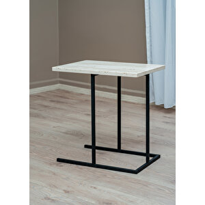 Uyan Ev Ürünleri̇ Yan Sehpa Dekoratif Metal Ayaklı Ahşap Tablalı Koltuk Yanı Çok Amaçlı Traverten  C Sehpa