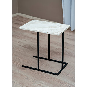 Uyan Ev Ürünleri̇ Yan Sehpa Dekoratif Metal Ayaklı Ahşap Tablalı Koltuk Yanı Çok Amaçlı Traverten  C Sehpa