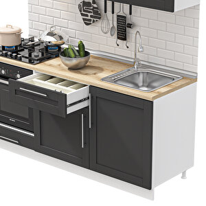 Pia Antrasit Serisi 180 Cm Antrasit Fırın Modüllü Meşe Tezgahlı Hazır Mutfak Pa-180dav-mt 180 cm