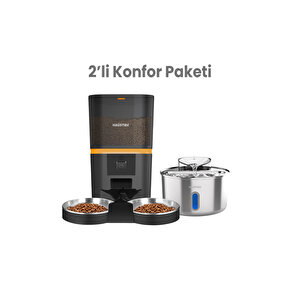 Qq009ds-wf009l-w Akıllı Mama Kabı Kameralı, Kedi Su Sebili Çelik 2 Li Set (haustier Tr Garantili)