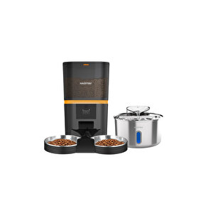 Qq009ds-wf009l-w Akıllı Mama Kabı Kameralı, Kedi Su Sebili Çelik 2 Li Set (haustier Tr Garantili)