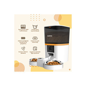 Qq009-dual Fhd Kameralı, Akıllı Otomatik Kedi Mama Kabı Beyaz Türki̇ye Garanti̇li̇