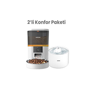 Qq005b-wf013 Akıllı Mama Kabı,kedi Serami̇k Su Pınarı 2 Li Kameralı Set Tr Garantili
