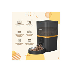 Qq009 Akıllı Kedi Köpek Otomatik Mama Kabı Fhd Kameralı, Siyah Türki̇ye Garanti̇li̇