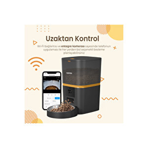 Qq009 Akıllı Kedi Köpek Otomatik Mama Kabı Fhd Kameralı, Siyah Türki̇ye Garanti̇li̇