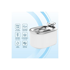Wf007l Otomatik Kedi Su Sebili, 3.5lt Geniş Hazne, Bpa Içermez, Metal Tabla, Ultra Sessiz