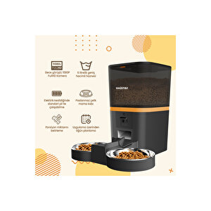 Qq009-dual Fhd Kameralı, Akıllı Otomatik Kedi Mama Kabı Siyah Türki̇ye Garanti̇li̇