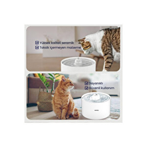 Wf013 Seramik Otomatik Kedi Su Sebili,kedi Su Çeşmesi, Su Pınarı 2lt Geniş Hazne, Ultra Se