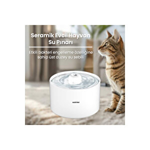 Wf013 Seramik Otomatik Kedi Su Sebili,kedi Su Çeşmesi, Su Pınarı 2lt Geniş Hazne, Ultra Se