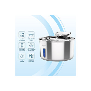 Wf009l-w Pencereli Çelik Otomatik Kedi Su Sebili, Kedi Su Pınarı, 3.5lt Hazne, Ultra Sessiz