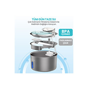 Wf009l-w Pencereli Çelik Otomatik Kedi Su Sebili, Kedi Su Pınarı, 3.5lt Hazne, Ultra Sessiz