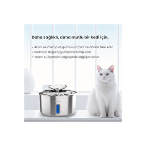 Wf009l-w Pencereli Çelik Otomatik Kedi Su Sebili, Kedi Su Pınarı, 3.5lt Hazne, Ultra Sessiz