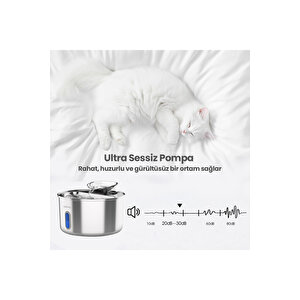 Wf009l-w Pencereli Çelik Otomatik Kedi Su Sebili, Kedi Su Pınarı, 3.5lt Hazne, Ultra Sessiz
