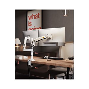 North Bayou Nb H180 17"-27" Çift Kol Amortisörlü Monitör Kolu 2-9 Kg Monitör Standı Beyaz