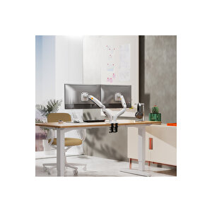 North Bayou Nb F160 17-27 " Monitör Tutucu Çift Kol Amortisörlü 2-9 Kg Vesa Monitör Standı Beyaz
