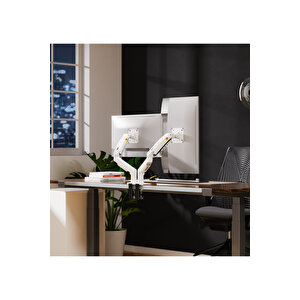 North Bayou Nb F160 17-27 " Monitör Tutucu Çift Kol Amortisörlü 2-9 Kg Vesa Monitör Standı Beyaz