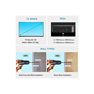 Nb North Bayou P4 32"–55" Vesa Ultra Ince Lcd Led Tv/monitör Hareketli Duvar Askı Aparatı