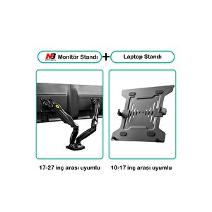 Nb F160l Ayarlanabilir Amortisörlü Laptop Standı Ve Ergonomik Monitör Standı - Tutucu 17"-27"-siyah