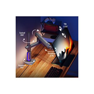 North Bayou G80-gaming , 2-20 Kg , 32"-60" Uyumlu, Rgb Aydınlatmalı, Oyuncu Monitör Standı