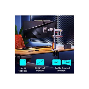 North Bayou L70-gaming , 2-20 Kg , 32"-60" Uyumlu, Rgb Aydınlatmalı, Oyuncu Monitör Standı