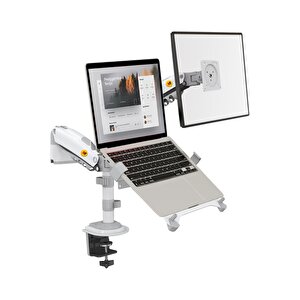 Nb North Bayou H180-fp Beyaz Amortisörlü 17-27 Monitör Tutucu Ve 10-17 Laptop Standı