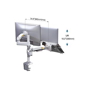 Nb North Bayou H180-fp Beyaz Amortisörlü 17-27 Monitör Tutucu Ve 10-17 Laptop Standı