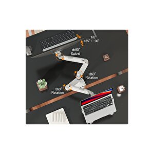 Nb North Bayou H180-fp Beyaz Amortisörlü 17-27 Monitör Tutucu Ve 10-17 Laptop Standı