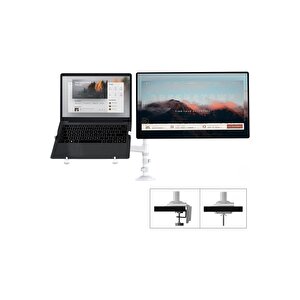Nb North Bayou H180-fp Beyaz Amortisörlü 17-27 Monitör Tutucu Ve 10-17 Laptop Standı