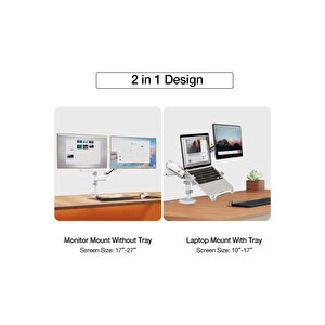 Nb North Bayou H180-fp Beyaz Amortisörlü 17-27 Monitör Tutucu Ve 10-17 Laptop Standı