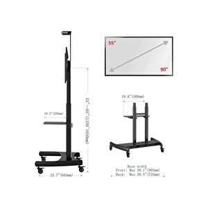 Ava1800-70-1p Düz Panel Ekranlar Için 55-90 Inch Tuv Sertifikalı Tekerlekli Tv Standı